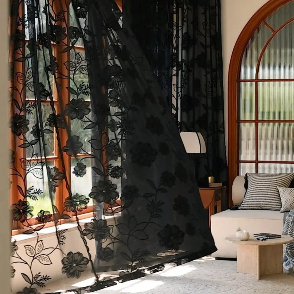 Black Sheer Lace Curtains – 2 Panels, 54